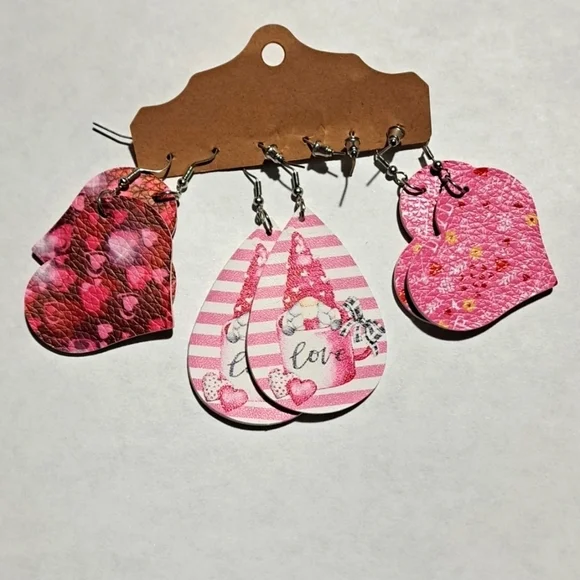 Hearts Valentine's Day love earrings leather Jewelry Women bundle - Picture 1 of 3